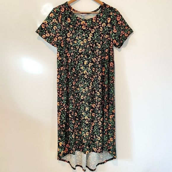 🎃LULAROE Fall Rose Vine Pumpkin Pattern T-Shirt Dress Hi-Low Women’s Medium [M] - Picture 3 of 7